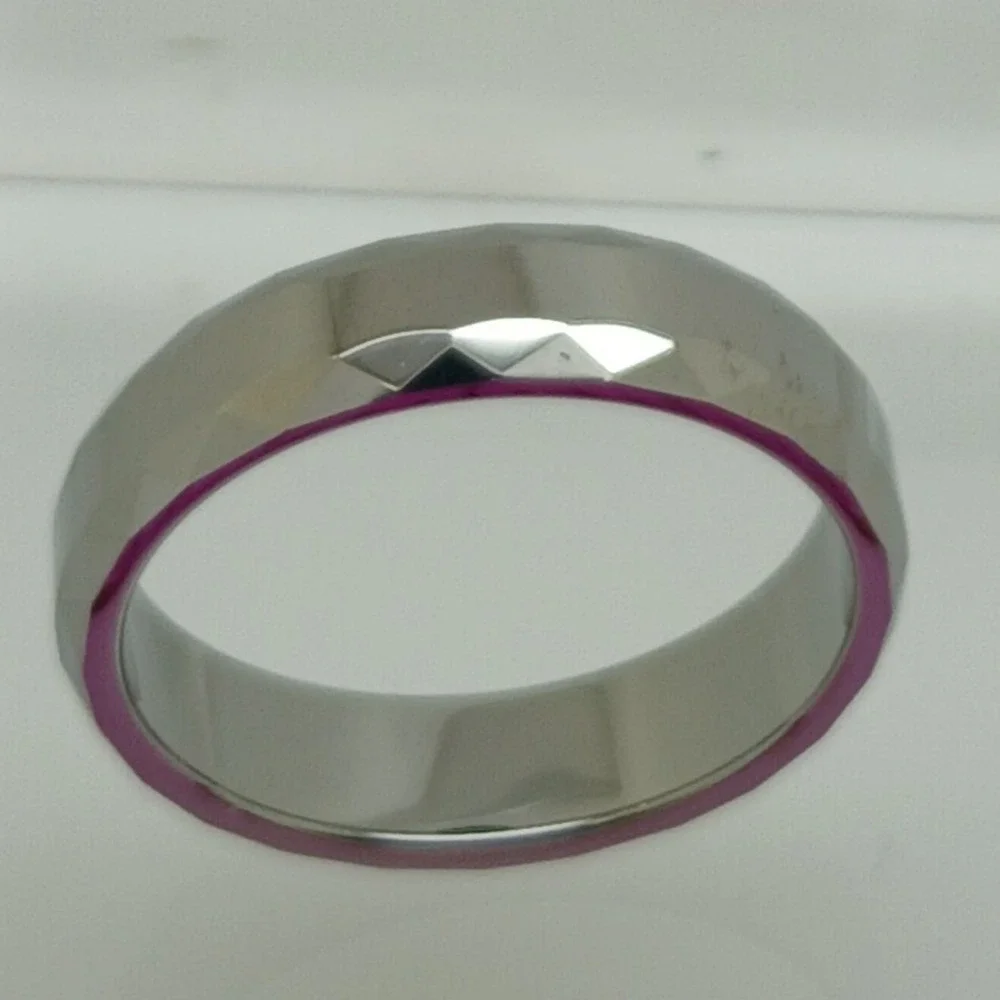 Vintage Tungsten Carbide Faceted Geometric Band Ring Silver 6mm Size 11.25 NOS
